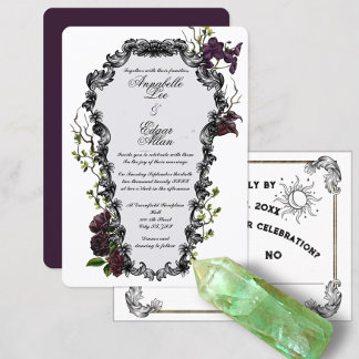 Midnight Garden Watercolor Baroque Coffin Wedding Invitation
