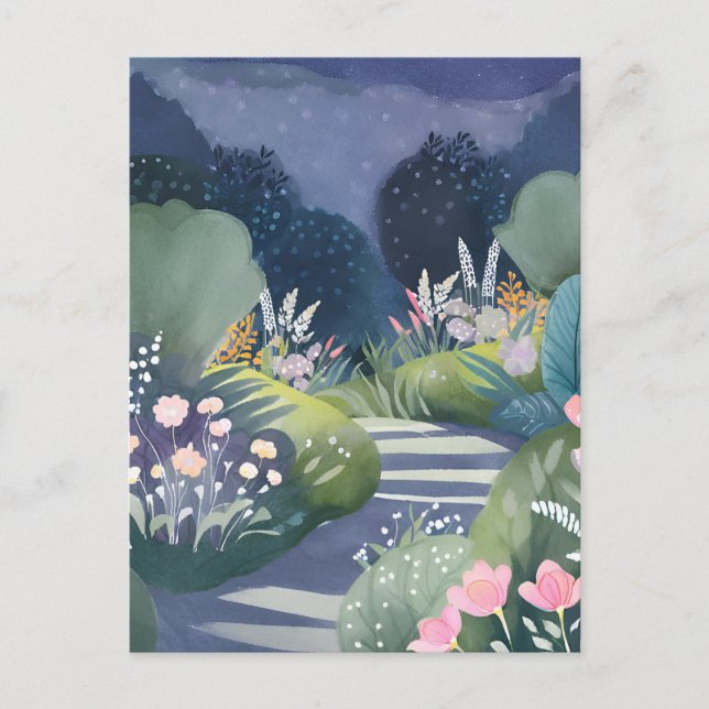 Midnight Garden | Watercolor Floral Path Postcard (Front)