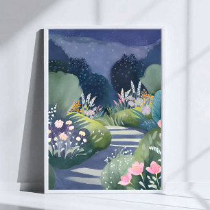 Midnight Garden Watercolor Floral Path Poster