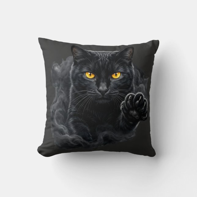 Midnight Gaze Black Cat Pillow (Front)