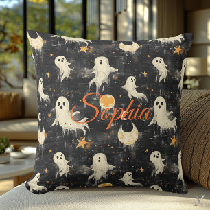 Midnight Ghosts & Golden Moons – Playful Halloween Cushion