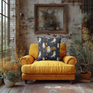 Midnight Ghosts Halloween with Celestial Motifs Cushion