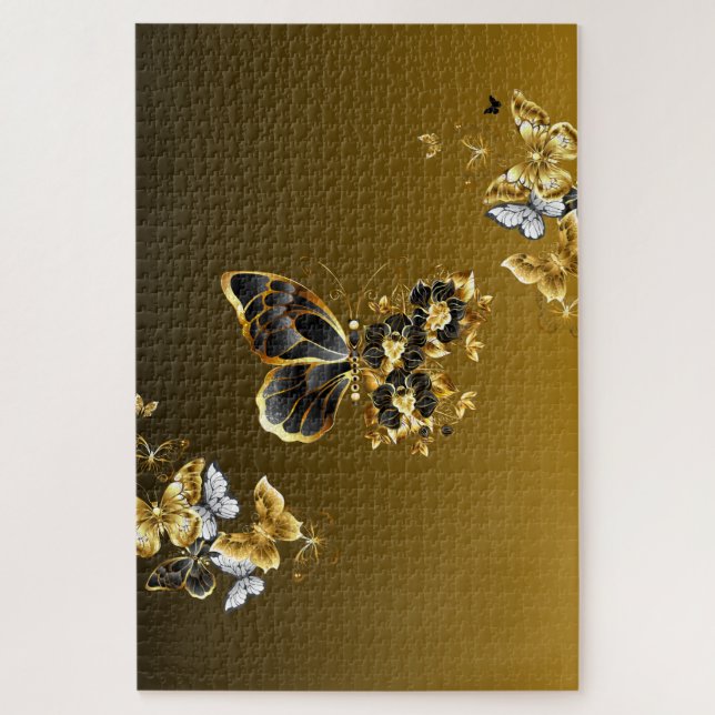 Midnight Gold Butterfly – Botanical Glow Jigsaw Puzzle (Vertical)