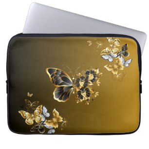 Midnight Gold Butterfly – Floral Harmony Glow Laptop Sleeve