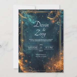 Midnight Gold Celestial Elegance Wedding Invitation