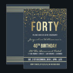 Midnight | Gold Confetti 40th Birthday Party Invitation<br><div class="desc">Midnight | Gold Confetti 40th Birthday Party Invitations. This formal, elegant, trendy, modern fortieth birthday party invitation is suitable for men or women. It comprises golden clean lines, stylish upper case gothic script, and sophisticated faux gold foil text on a midnight blue background with showers of sparkling, shimmering gold confetti...</div>