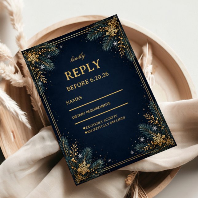 Midnight Gold Evergreen Winter Grace RSVP Card (Creator Uploaded)