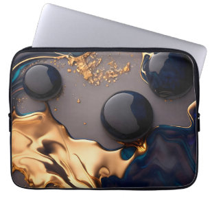 Midnight Gold Liquid Marble Laptop Sleeve