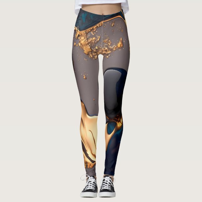 Midnight Gold Liquid Marble Leggings (Front)