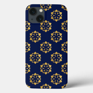 Midnight Gold: Luxe Geometric Pattern on Deep Blue iPhone 13 Case