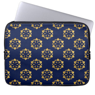 Midnight Gold: Luxe Geometric Pattern on Deep Blue Laptop Sleeve