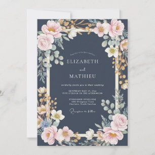 Midnight Gold Peony Wedding Invitation