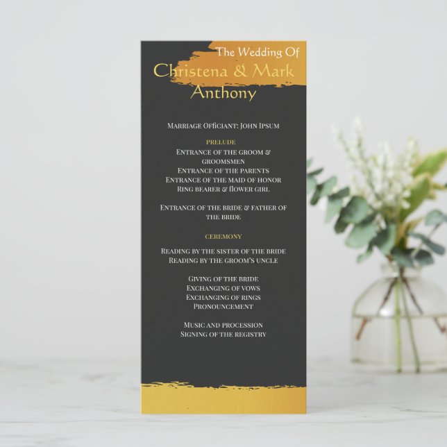 Midnight Gold Wedding Program Programme (Standing Front)