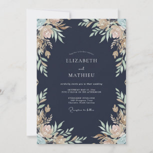 Midnight Gold Wreath Wedding Invitation