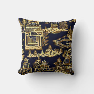 Midnight Golden Pagoda Teahouse Cushion