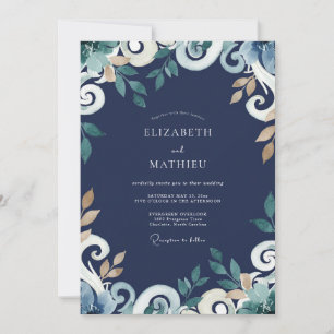 Midnight Golden Vine Wedding Invitation