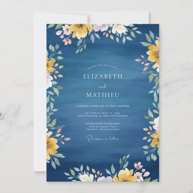 Midnight Golden Wildflower Wedding Invitation (Front)