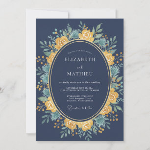Midnight Golden Wreath Wedding Invitation