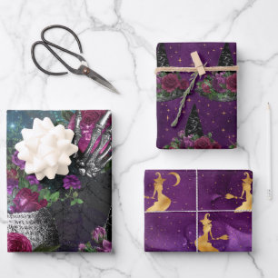 Midnight Gothic Witch and Roses Wrapping Paper Sheet