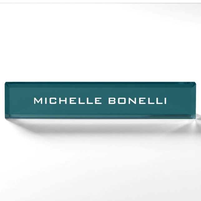 Midnight Green Minimalist Plain Legible Modern Nameplate (Front)