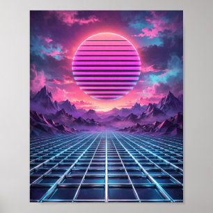 Midnight Grid — Vaporwave Sunset Poster