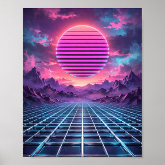 Midnight Grid — Vaporwave Sunset Poster