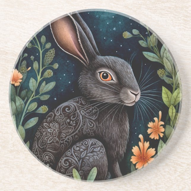 Midnight Hare Sandstone Coaster (Front)