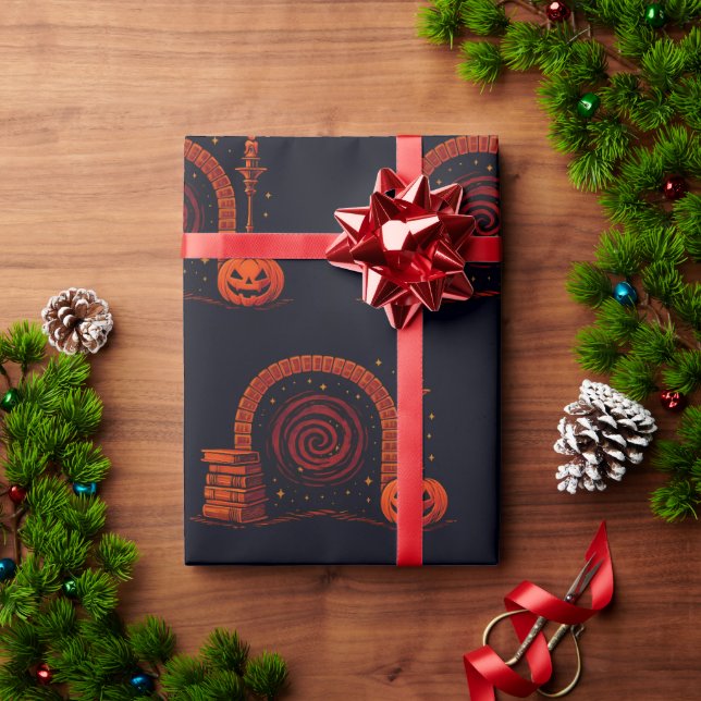 Midnight Hearth Mediaeval-Orange and black Wrapping Paper (Holiday Gift)