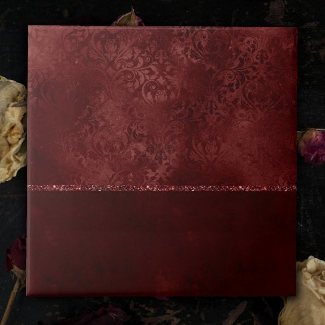Midnight Henna Romance | Red Satiny Grunge Damask Tile (Creator Uploaded)