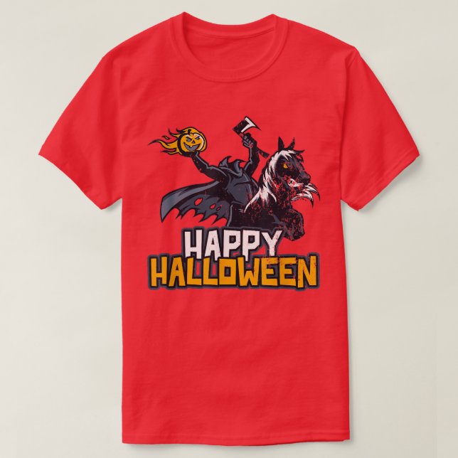 Midnight Horse Pumpkin Head Rider Happy Halloween  T-Shirt (Design Front)