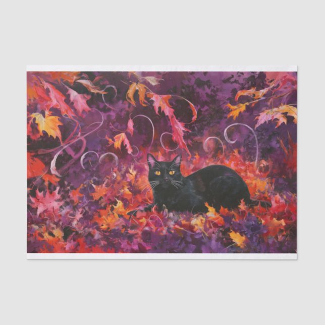 Midnight in the Forest, Black Cat, Autumn Leaves Tissue Paper (Front)