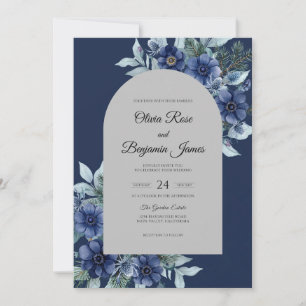 Midnight Indigo Anemone Wedding Invitation