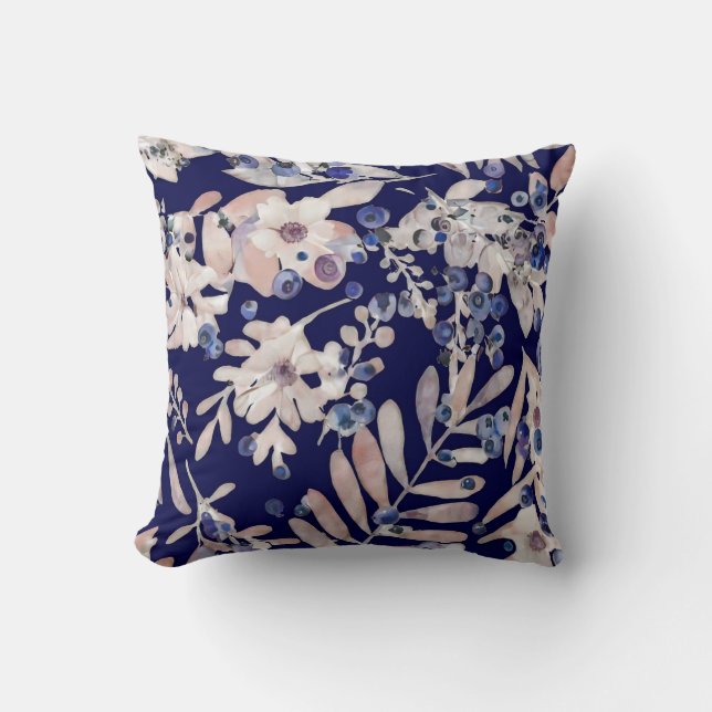 Midnight Indigo Eucalyptus & Blueberry Botanical Cushion (Front)