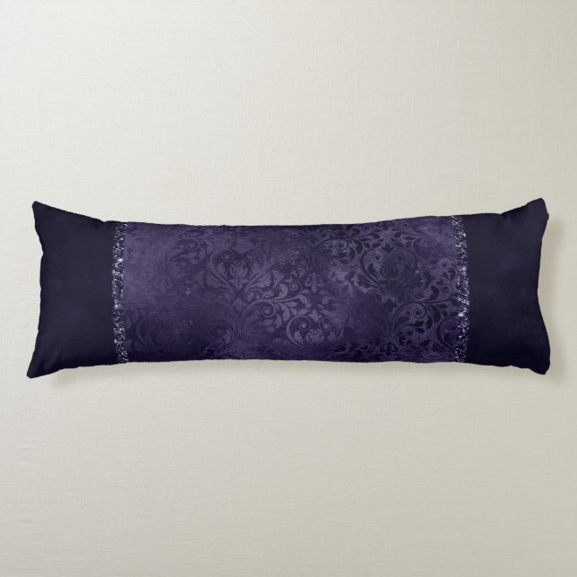 Midnight Indigo Romance | Satiny Grunge Damask Body Cushion (Front)