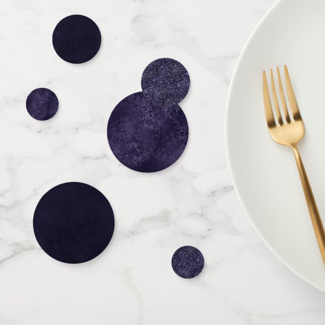 Midnight Indigo Romance | Satiny Grunge Damask Confetti (Group)
