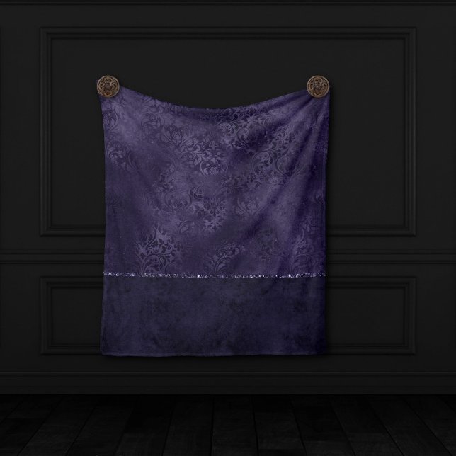 Midnight Indigo Romance | Satiny Grunge Damask Fleece Blanket (Creator Uploaded)