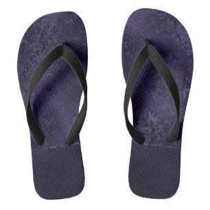 Midnight Indigo Romance   Satiny Grunge Damask Jandals