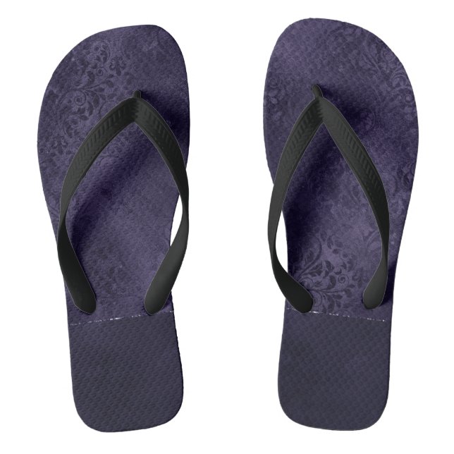 Midnight Indigo Romance | Satiny Grunge Damask Jandals (Footbed)