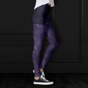 Midnight Indigo Romance   Satiny Grunge Damask Leggings
