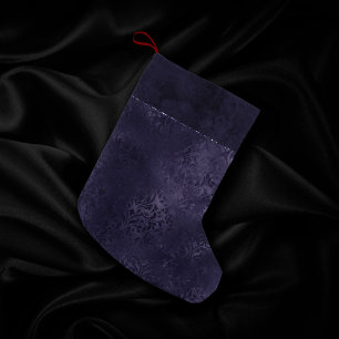 Midnight Indigo Romance   Satiny Grunge Damask Small Christmas Stocking