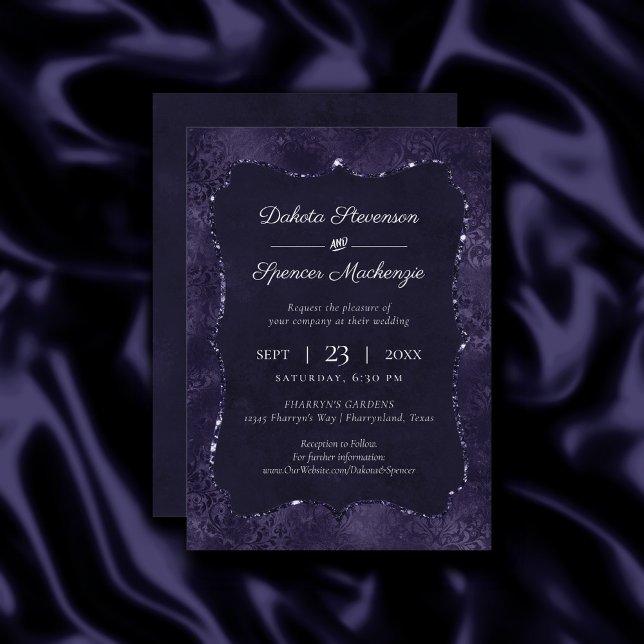 Midnight Indigo Romance | Satiny Grunge Wedding Invitation (Creator Uploaded)