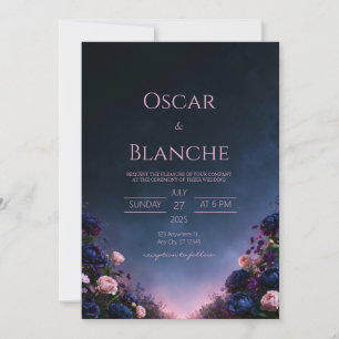 Midnight Indigo Twilight Floral Wedding Invitation