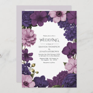 Midnight Iris, Velvet Plum & Dusty Petal Wedding Invitation