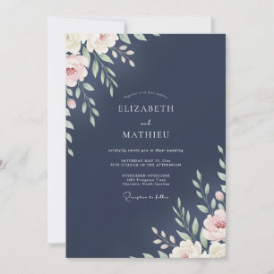Midnight Ivory Leafy Wedding Invitation