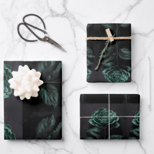 Midnight Jungle Black Flower Power  Wrapping Paper Sheet