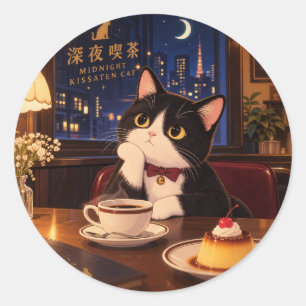 Midnight Kissaten Cat Sticker Japanese Retro Caf