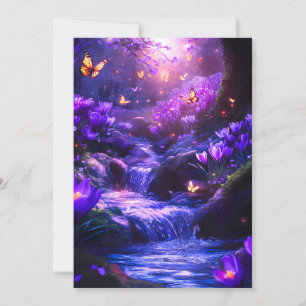 Midnight Lavender Cascade Blossoms Holiday Card