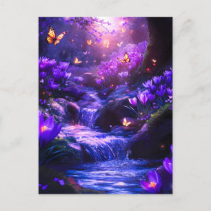 Midnight Lavender Cascade Blossoms Holiday Postcard