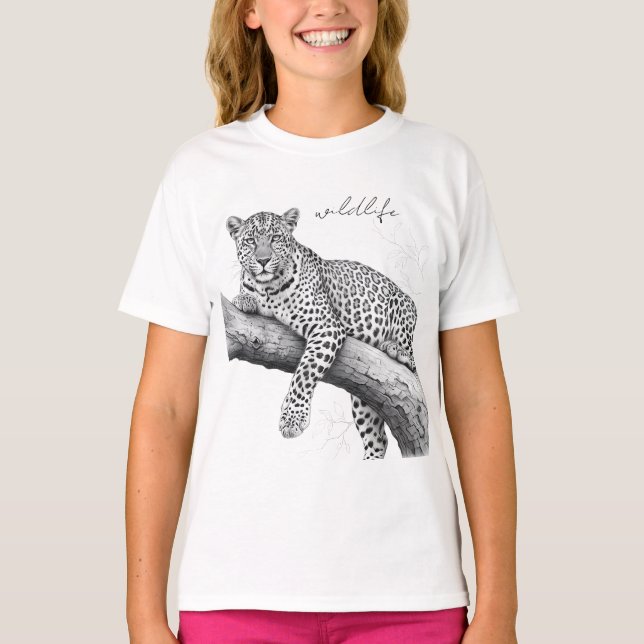 Midnight Leopard , Wildlife Illustration  T-Shirt (Front)