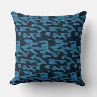 Midnight, light blue, muted blue, dark blue camo cushion